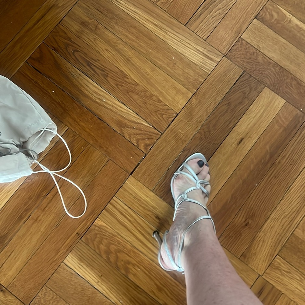 STUART WEITZMAN STRAPPY SILVER SANDALS